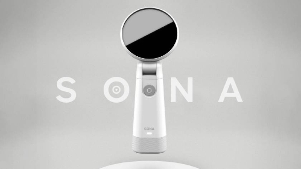 The sona device is placed in the centre of the words SONA.